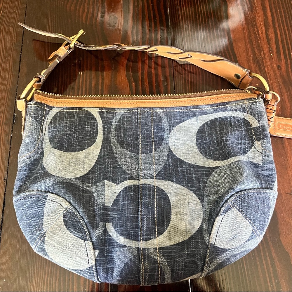 Coach Blue Denim tonal signature "C" print hobo bag